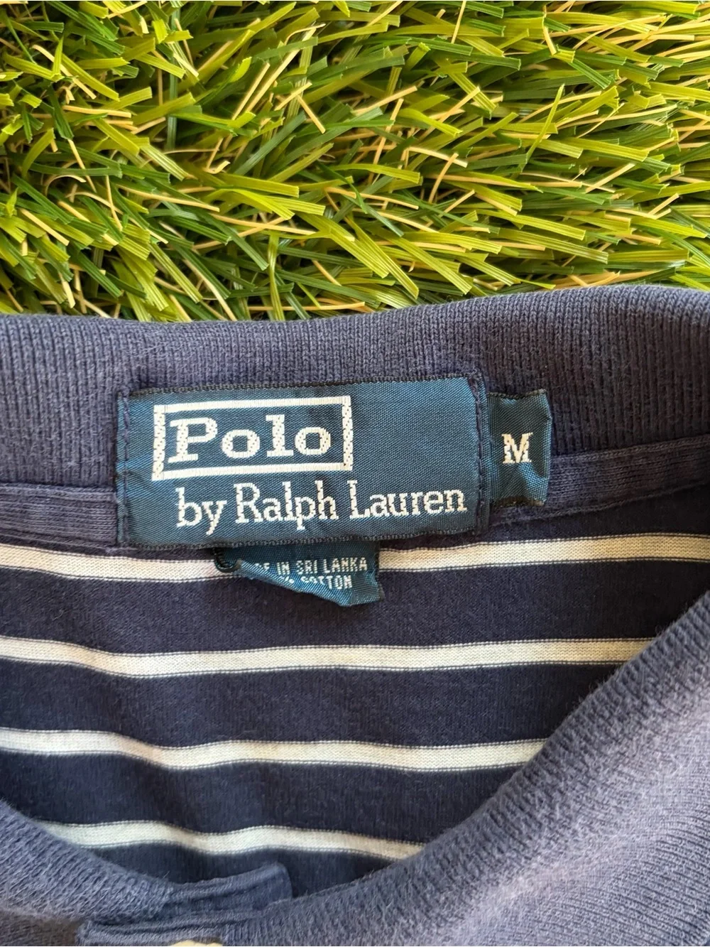 Polo Ralph Lauren Navy White Striped Polo Shirt Blue Pony Logo Size M